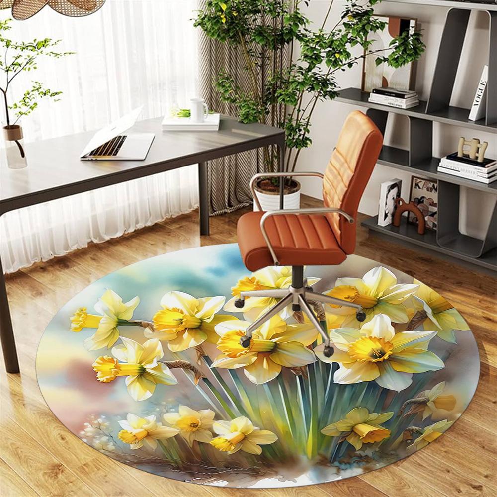 1pc Daffodil Spring Round Chair mat Area Rug - Non-Slip, Floor Mat for Office, Bedroom, and Indoor Decor c1118158