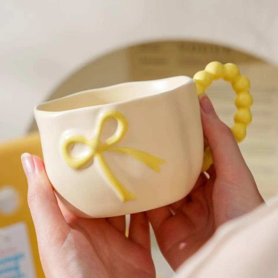 

Cream Ceramic Cup Bow Hand Pinch Cup High Value Coffee Cup Mug Children S Water Cup Birthday Gift Girl 350ml