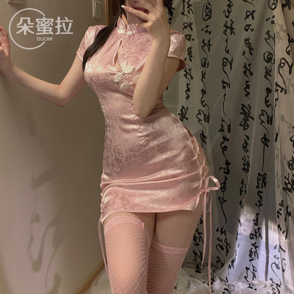 Domila Sexy Lingerie Retro Jacquard Sexy Classical Cheongsam Uniform Temptation Pajamas Hot Passion Suit