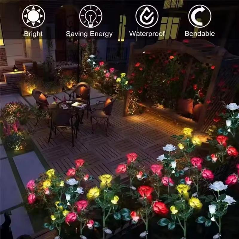 Solar Led Lights Outdoor Decorative 5 Heads Solar Garden Lights Waterproof Rose Flower Lawn Lamp for Yard Patio Garden Decor