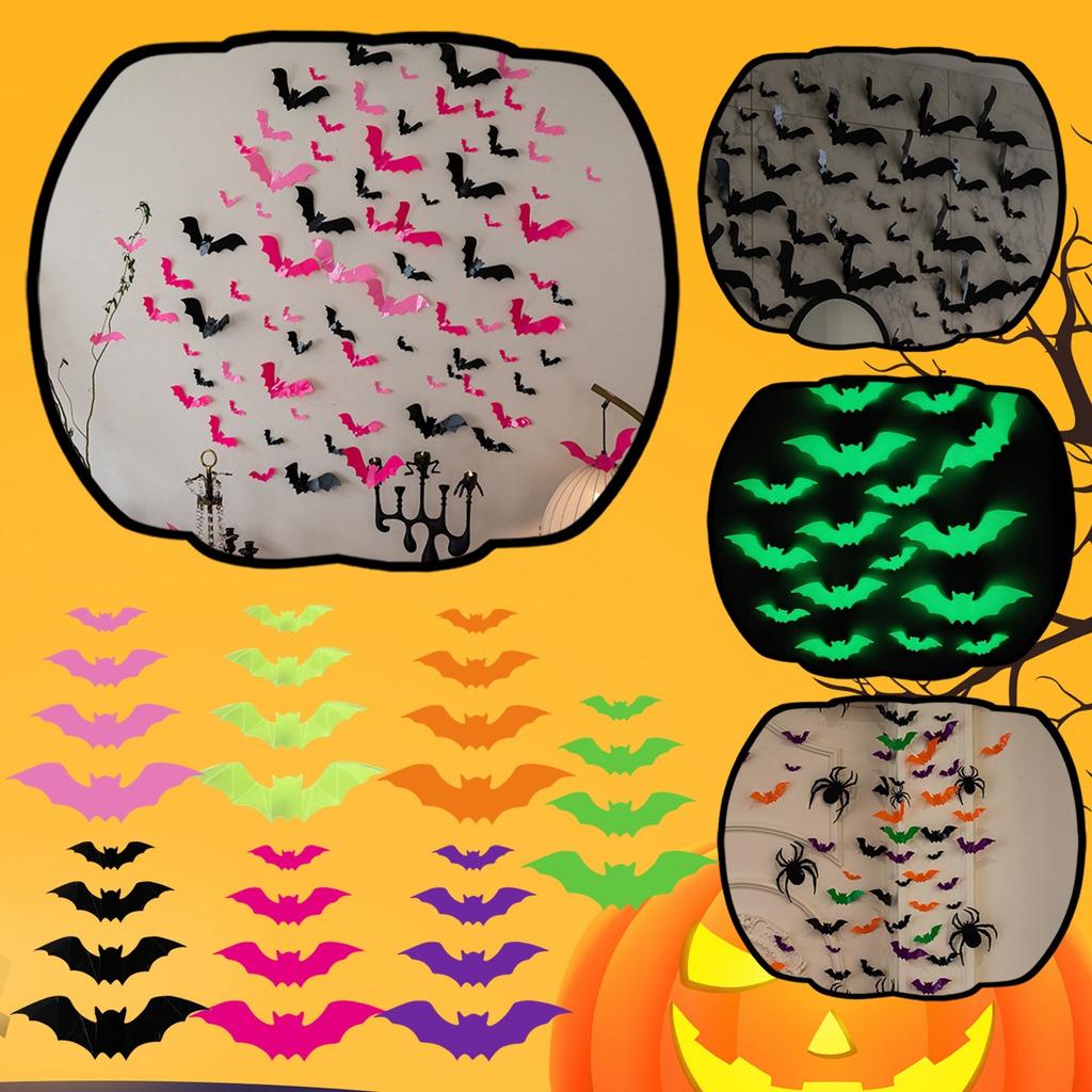 Colorful Three-DimensionalBat Halloween Sticker Decoration Stickers, Party Decoration Wall Stickers