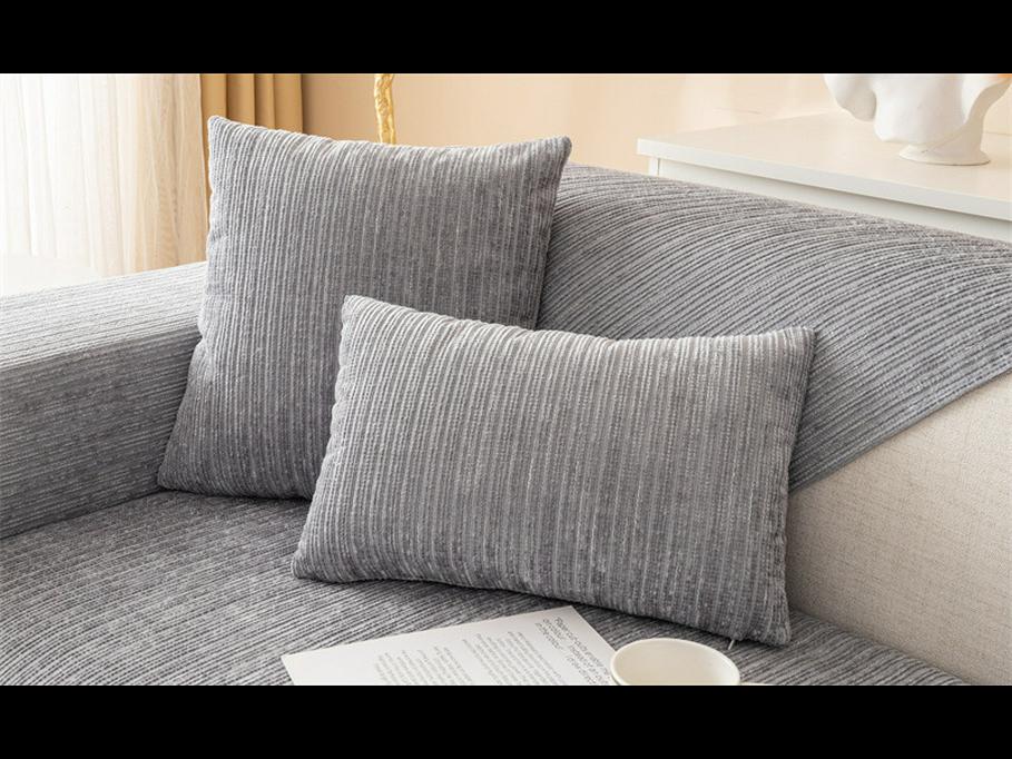 Modern Winter Corduroy Striped Plush Sofa Cushion - Non-Slip Solid Color