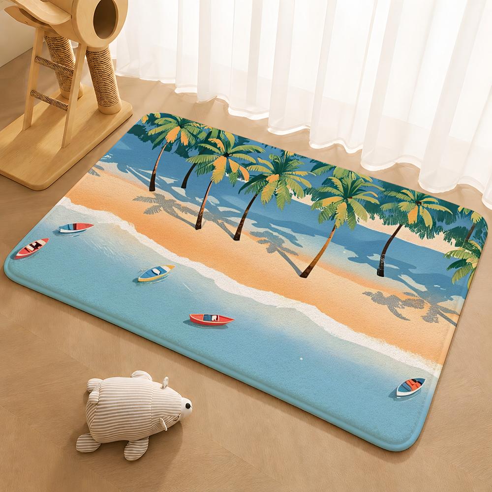 Summer beach Art Floor Mat Floor Mat Soft Flannel Non-Slip Door  Rug for Living Room