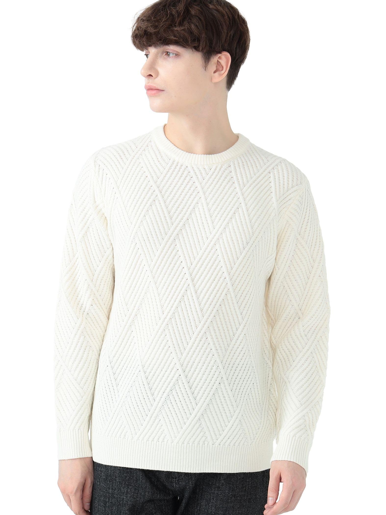 

Beams Heart Men s Large/Small Knit Geometric Print Crew Neck Knit, OFF_WHT, Size M