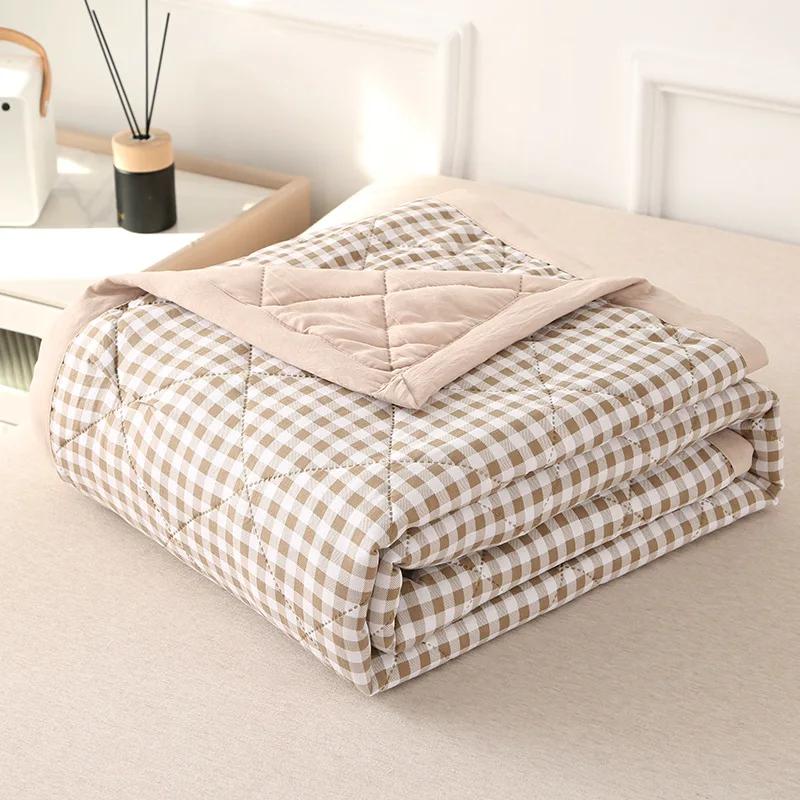 Quilt Washed Cotton Air Condition Thin Comforter Blanket Bedspread For Single Double Queen King Bed Coverlet Plaid Summer