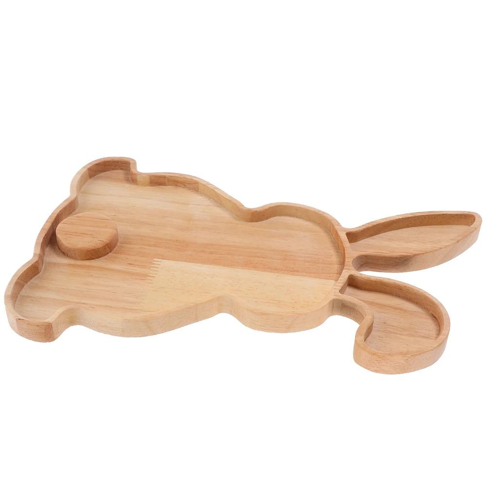 Durable Easter Bunny Bamboo Tray Wooden Solid Color Food Fruit Snack Plates Household Cake Decor Dinner Plates Easter Supplies