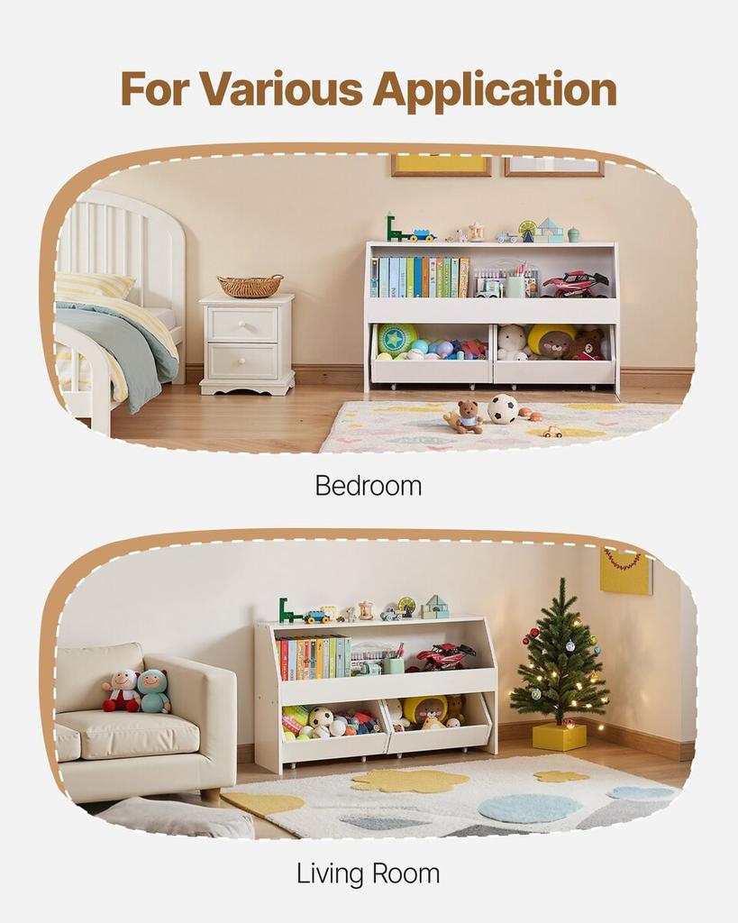 Toy Storage Organizer, Wooden Kids Bookshelf with Storage, Toy Storage Cabinet with 2 Mobile Drawers, Kids Storage Organizer for Bedroom, Nursery,