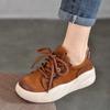 Genuine Leather Versatile Lace Up Casual Women's Shoes Cowhide Round Toe Thick Sole Flat Shoes