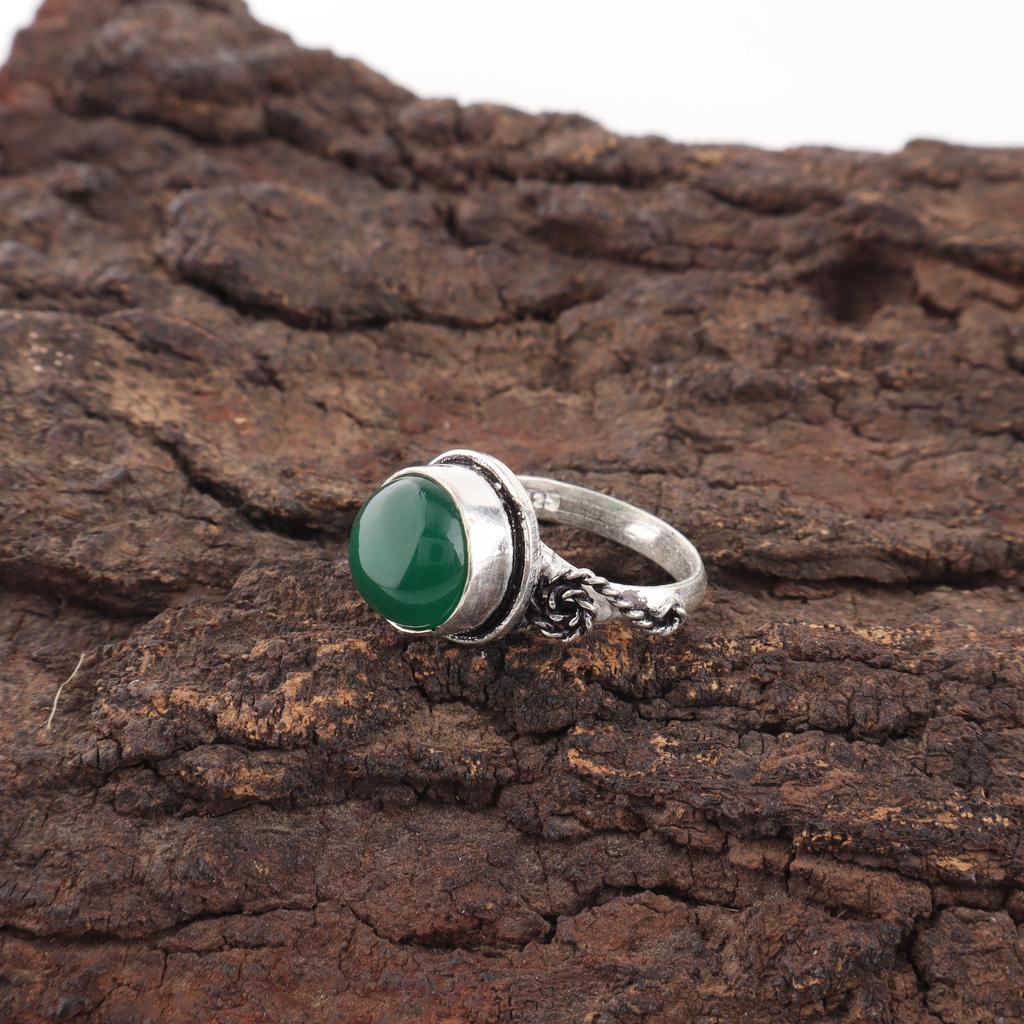 Green Onyx Gemstone Jewelry, 925 Sterling Silver Women's Ring. Handmade Attractive Silver Jewelry For Wedding Gift