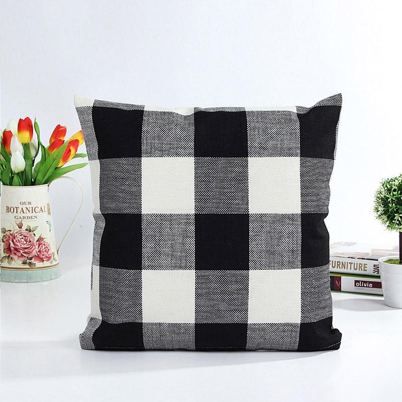 

Lattice Linen Cotton Throw Pillow Case Cushion Cover Case Sofa Decor Bedroom Black White