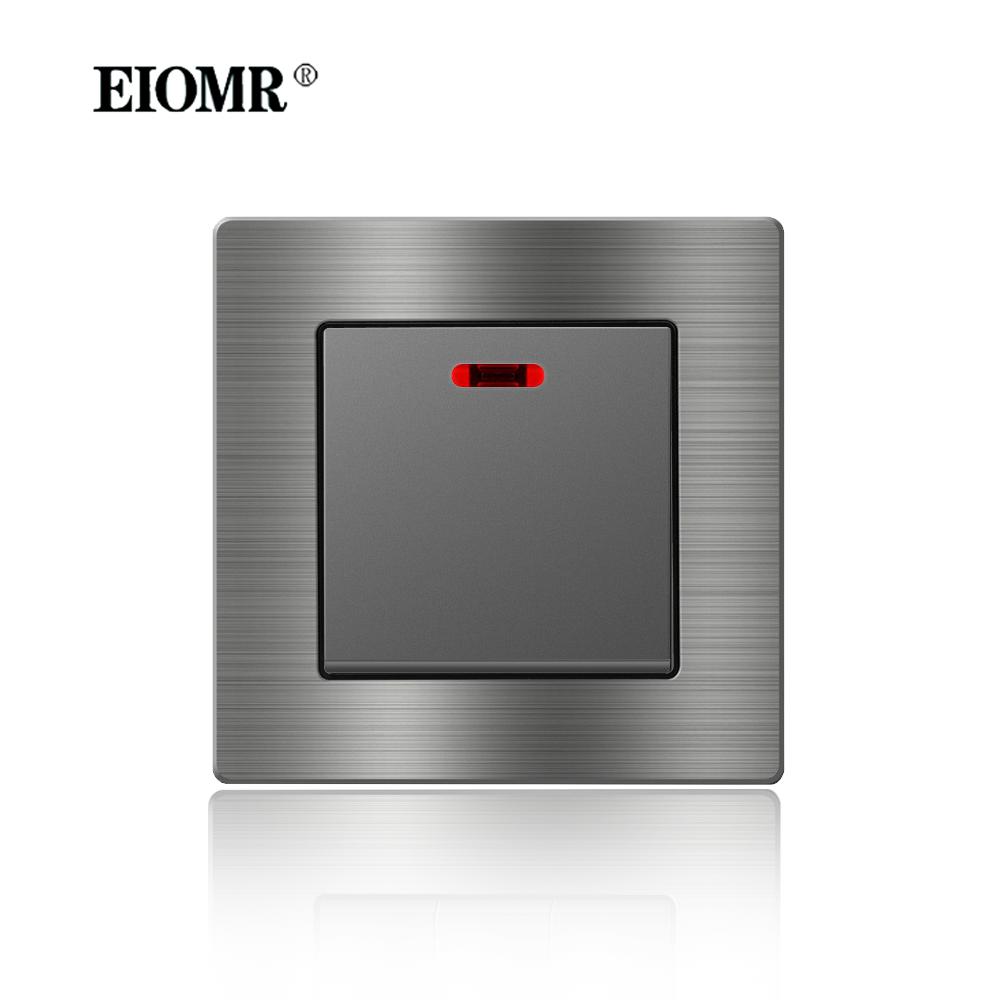 EIOMR France Standard Electrical Socket Grey Aluminum Alloy Panel Light Switch Rj45 Tv 220V 16A Wall Outlets for Home Appliance
