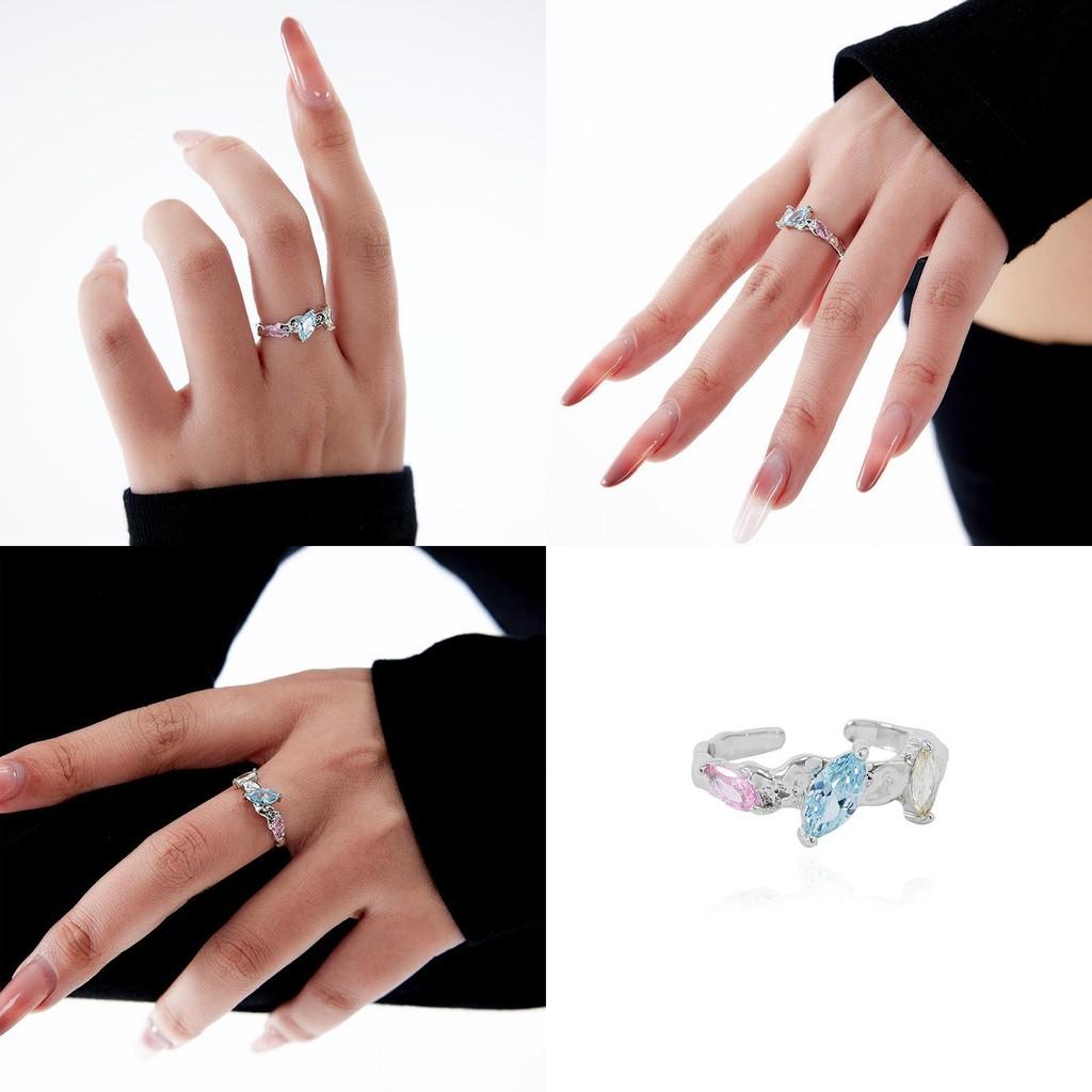 Stylish And Sophisticated Adjustable Open Ring With Colorful Gemstones For Women