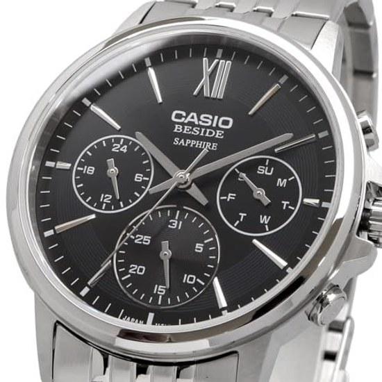 CASIO BESIDE Quartz Mens Watch Sapphire Glass BMS-300D-1AV Stainless Steel Band Multi-Axis 24-Hour Display Black Overseas Model