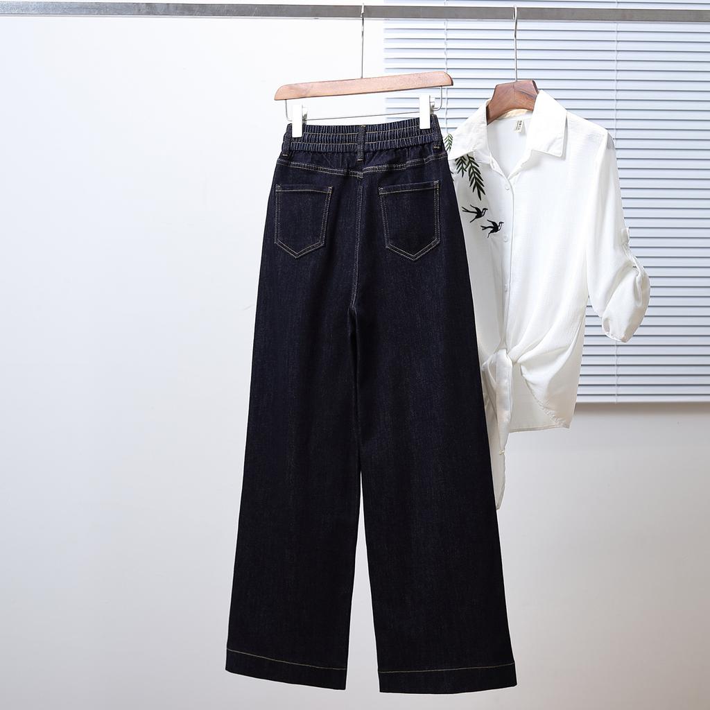 Dimanaf 2025 Plus Size Autumn Women Jeans Pants Denim Wide-leg Pants Elastic Basic Blue High Waist Trousers Oversize Fashion New Pants 5XL