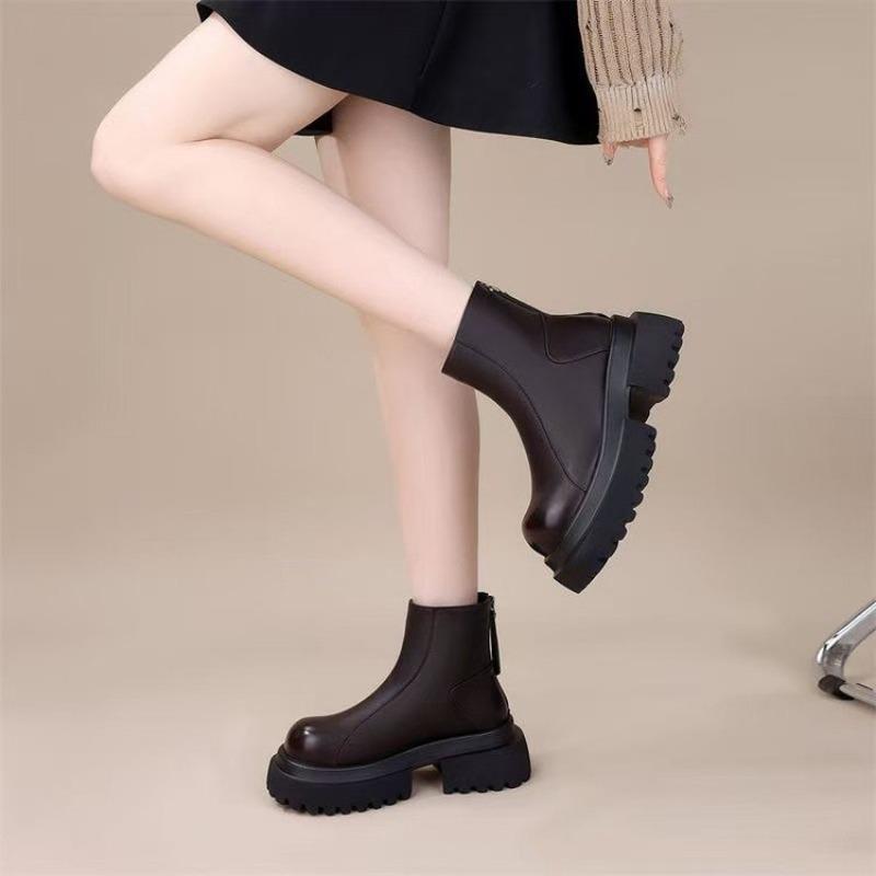 Thick-soled Women's Shoes for Autumn and Winter, New Round Toe Height-increasing Ankle Boots