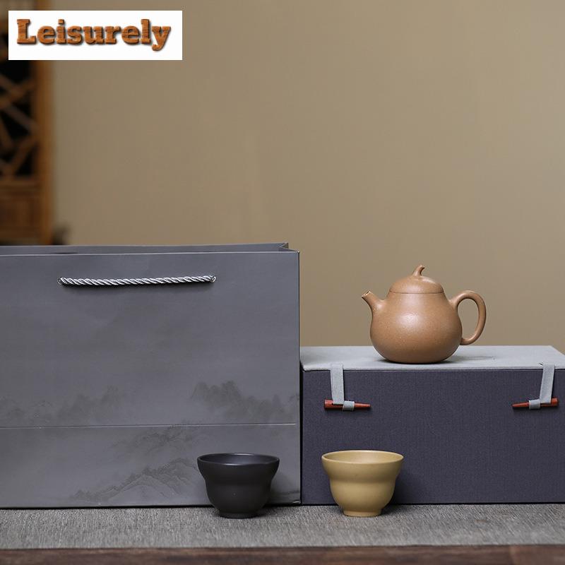 Yixing Purple Clay Teapots Handmade Eggplant Pot Raw Ore Section  Mud Tea Making Kettle With Strainer Zisha Tea Set 1 Pot 2 Cups