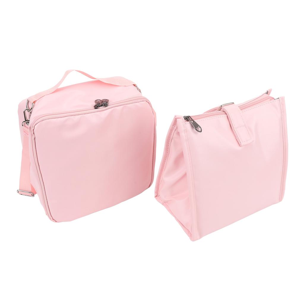 2 Pieces Insulated Lunch Bags PU PVC Waterproof Reusable Leakproof Large Capacity Lunch Handbag with Shoudler Strap Pink