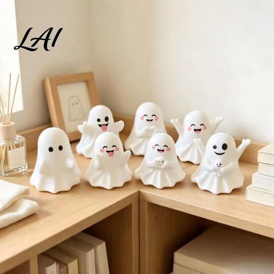 Unique Office Supplies 6Pcs Halloween Ghost Figurine Cute Pen Holder Miniature Desk Decor Funny Healing Statues Pencil Stand Ornament Creative