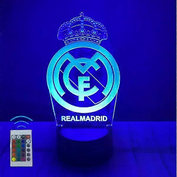 Children's Lamp Gift, Real Madrid Football 3D Lamp, 16 Light Colors and Remote Control, Gift for Football Playing Children