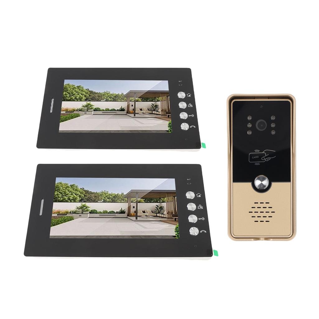 Video Intercom Entry System 2 Units 7 Inches HD Display Wired Video Door Phone Kit with 6PCS Access Cards for Villa Apartment