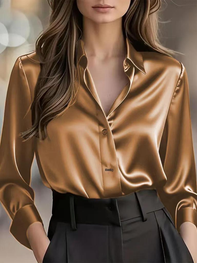 Autumn 2025 Elegant Satin Long Sleeve Button-Down Women's Shirt