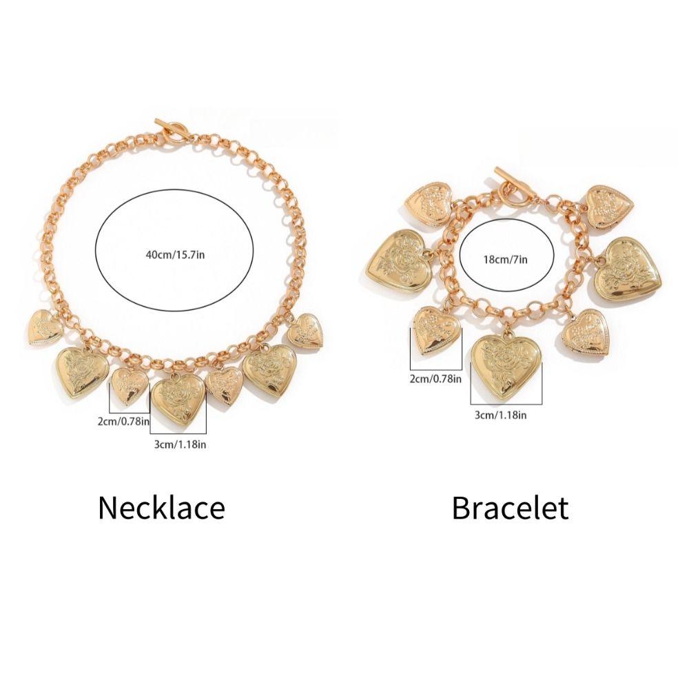 Stereoscopic Metal Heart Bracelet Elegant Vintage Jewelry Fashion Heart Pendant Necklace  Party