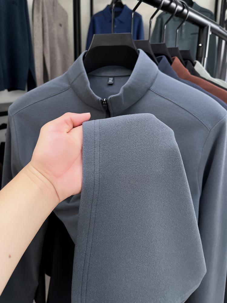 Herrställ med ståkrage, enfärgad, långärmad, varm baslager-t-shirt