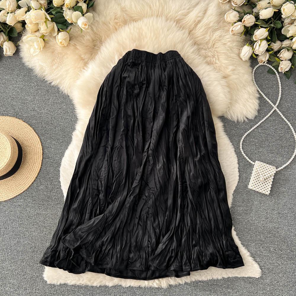 

Осень И Зима Тисненые Плиссе Нишевый Высокая Талия Средней Длины Эластичная Талия Большой Клеш А-силуэт Половина Платья One Size чёрный