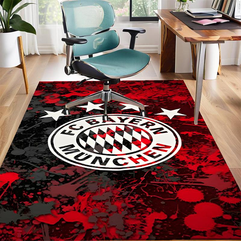 Fußball Bayern Polyester Teppich, Weiche Indoor Matte für Bürostuhl, Wohnzimmer, Schreibtisch - Dekoratives Home Office Teppich Design