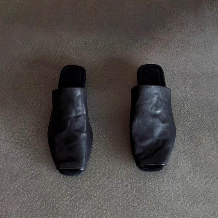 New outer wear bag head half slippers small fish mouth soft leather muller shoes.cm low heel thick heel muller shoes