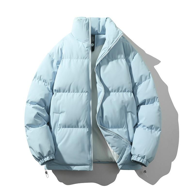 Unisex Solid Color Stand Collar Puffer Jacket Winter Thick Warm Casual Loose Fit Hoodless Down Alternative Coat