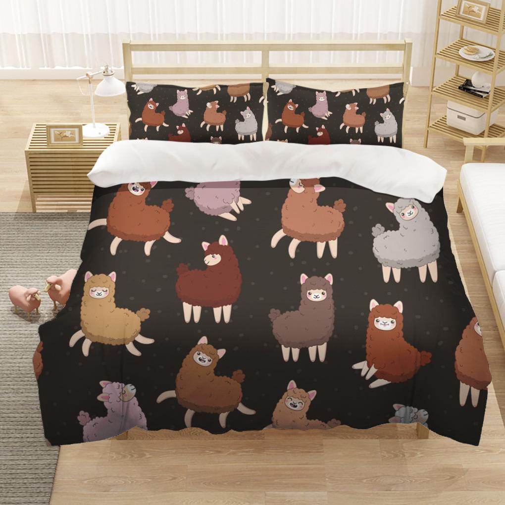 Alpaca Duvet Cover King/Queen Size Alpacas In Love Pattern Bedding Set Black White Argentina Animal 2/3pcs Polyester Quilt Cover