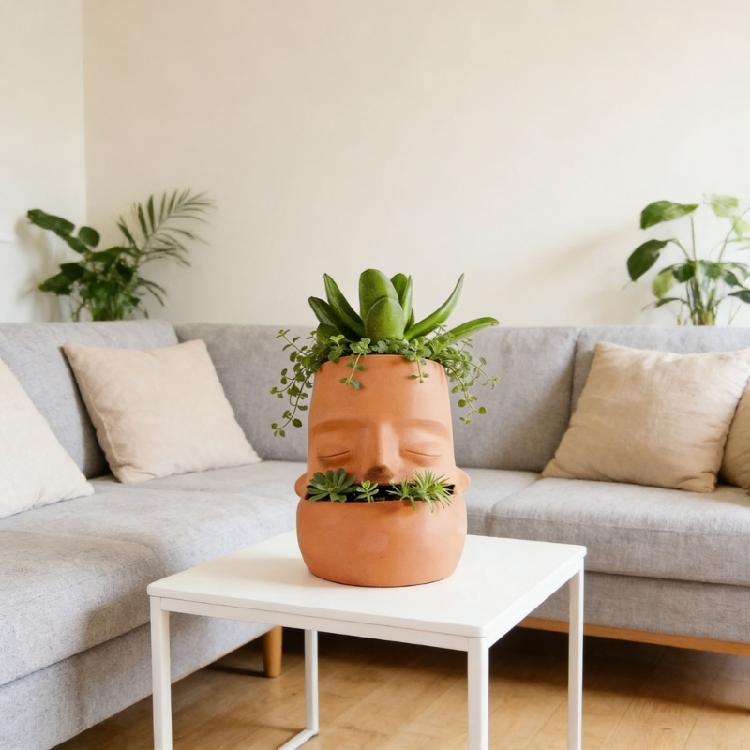 Striking Red Clay Face Formed Flower Holder Designed For Superior Root Ventilation