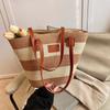 Lightweight Stripe Woven Tote Bag Polyester Summer Beach Handbag Shopping Straw Bag  School