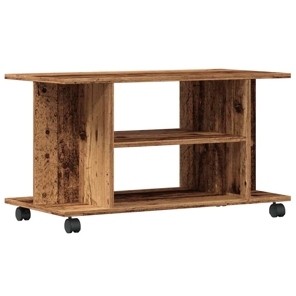 TV Stand with Casters Rustic Wood Look 80 X 40 X 45 Cm Engineered Wood