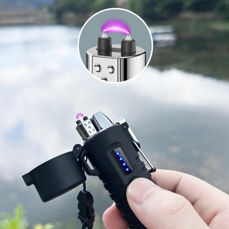 Electric Windproof Metal Lighter Flameless Dual Arc Plasma Rechargeable USB Waterproof Lighter with Flashlight Outdoor Tools