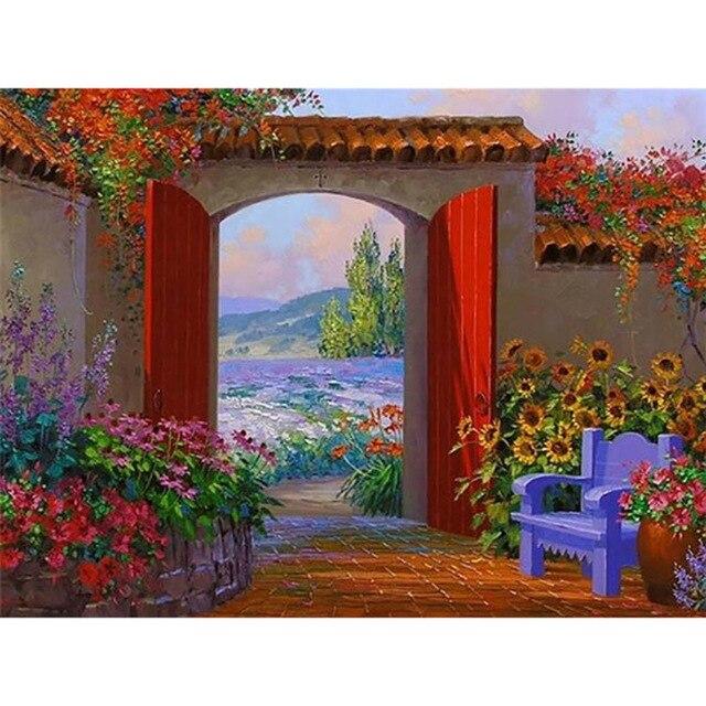 DIY 5D Diamant Malerei Landschaft Tür Blumen Kreuzstich voller quadratischer/runder Bohrer Diamant Stickerei Kunst manuelle Heimdekoration