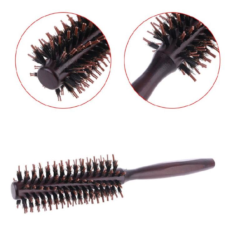 Straight Twill Boar Bristle Hair Round Brush Wood Handle Rolling Styling Comb