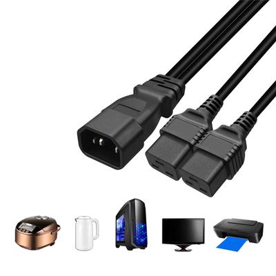 Double Output PDU Power Cord 30cm C14 To Double C19 Splitter Power Cord PVC Electrical Adapter for Various Devices