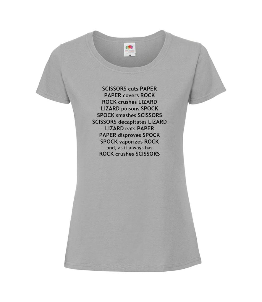 Rock Paper Scissors Lizard Spock Rules Ladies T-Shirt