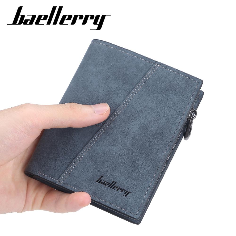 Baellerry Men's Short Wallet Matte Pu Leather Billfold Multi-card Slots Card Holder Zipper Coin Purse Fashion Vertical Notecase