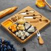 Bamboo Cheese Board Set with Knife, Fork, and Slate Steak Plate