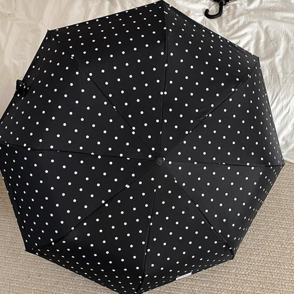 Stylish U-Shaped Handle Polka Dot Umbrella Dual-Use Lightweight Folding Umbrella 8-Rib Manual UV Protection Umbrella Summer