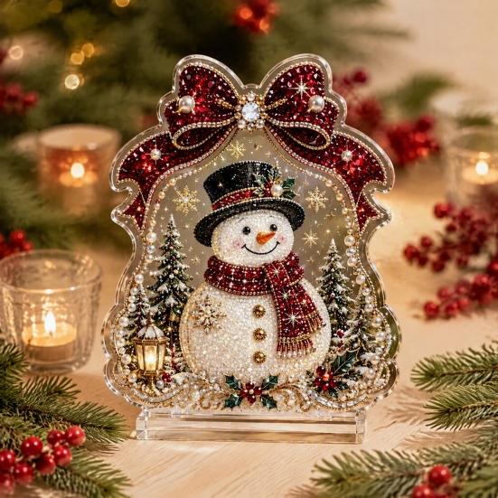 Indoor Winter Holiday Decorations Christmas Faux Diamond Painting Tabletop Ornaments, Beginner-Friendly DIY Acrylic Rhinestone Art Decor Craft