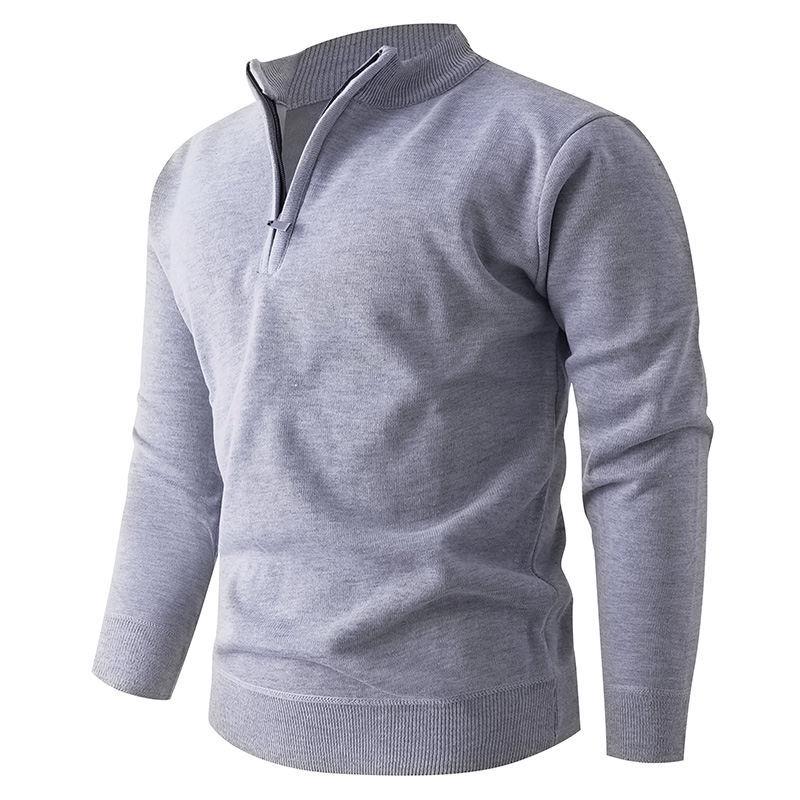 Men's Fleece-Lined Half-Zip Stand-Up Collar Knit Pullover for Autumn/Winter