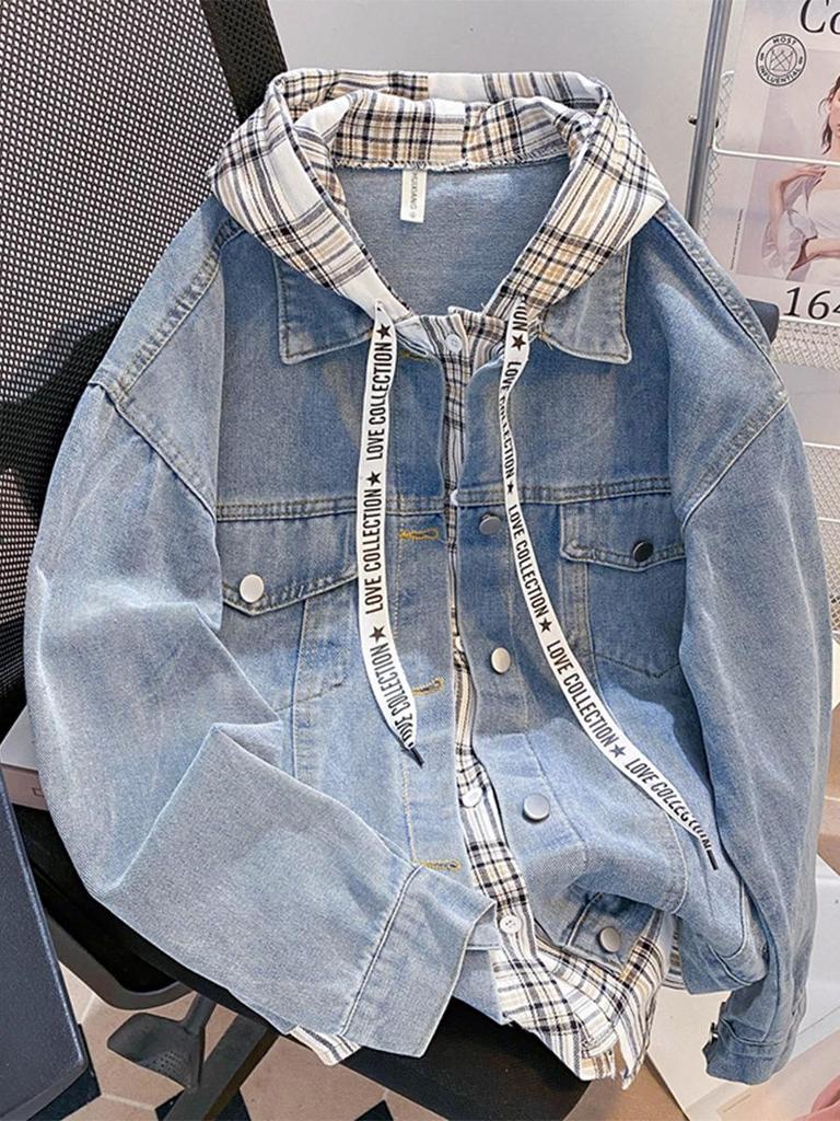 Girls' Loose Fit Denim Hooded Jacket - Junior & High School Autumn Top