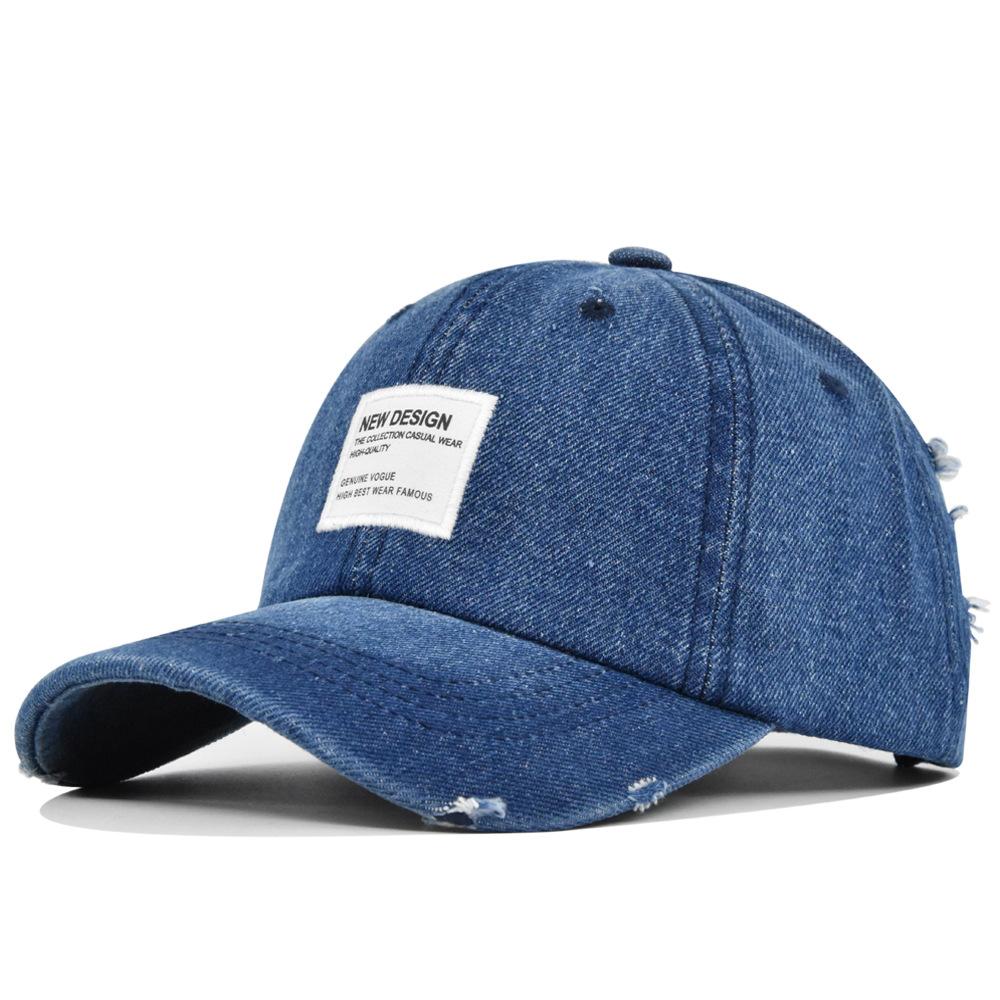 Unisex Distressed Solid Color Snapback Cap with Classic 3D Embroidery Custom Logo Puff Printing Washed Denim Baseball Cap One Size темно-синий