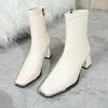 Thick Heel Women Ankle Boots Fashion Silvery Square Toe Autumn Winter Ladies Elegant Mordern Short Booties