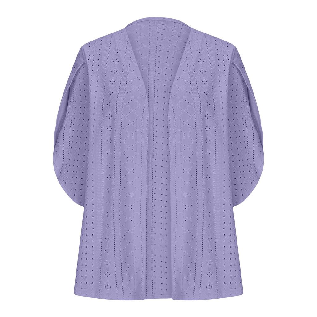 Dámský ležérní módní tenký volný kardiganový kabátek s pětičtvrtečními rukávy a jednobarevným provedením