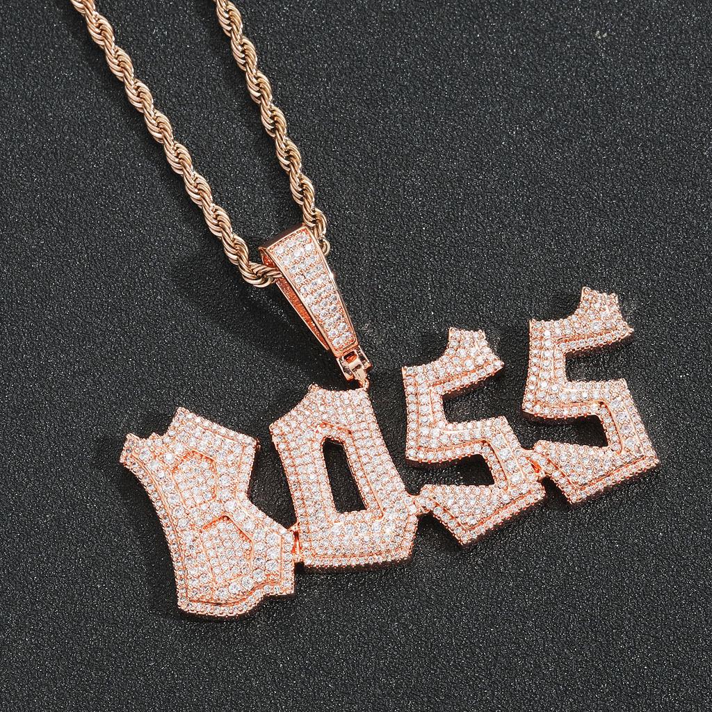Cross-Border Niche Design Letter Patchwork Pendant: Sparkling Hip Hop Gold & Silver Necklace 1 Letter with Chain золотой